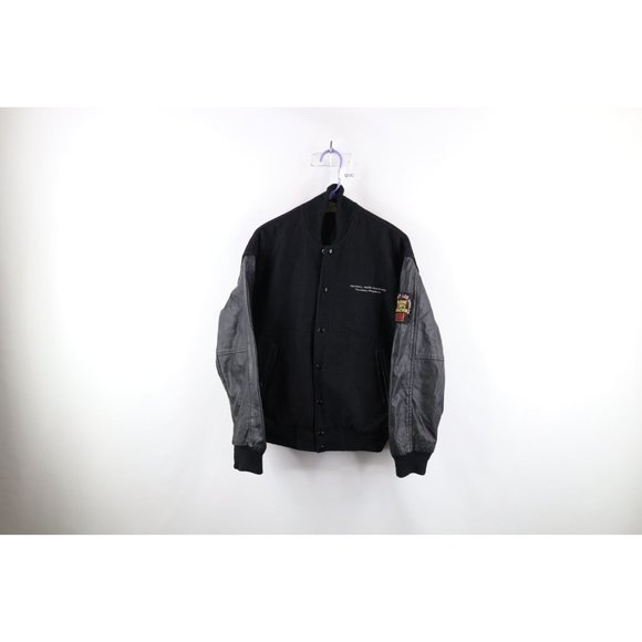 Vtg 90s Mens L Wool Leather AIDS Project Marine Corps Marathon Varsity Jacket US